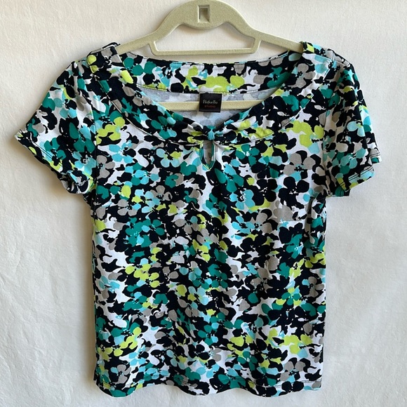 Rafaella short sleeve boatneck top with bow/cutout detailing at neckline, size S - Picture 1 of 9